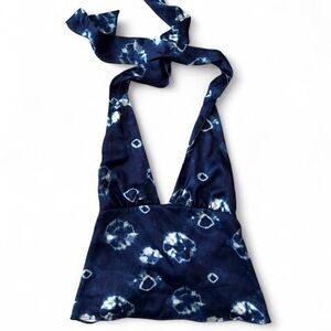 Zara Navy Blue Tie-Dye Halter Tank Top